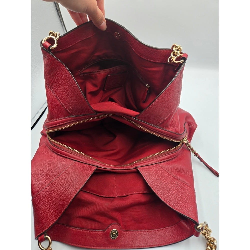 Coach Lexy Leather Shoulder Bag with Chain Straps Red Satchel Purse - Picture 4 of 10